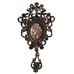 Vintage Coventry Contessa Empress Opal Cabochon Filigree Victorian Revival Pin